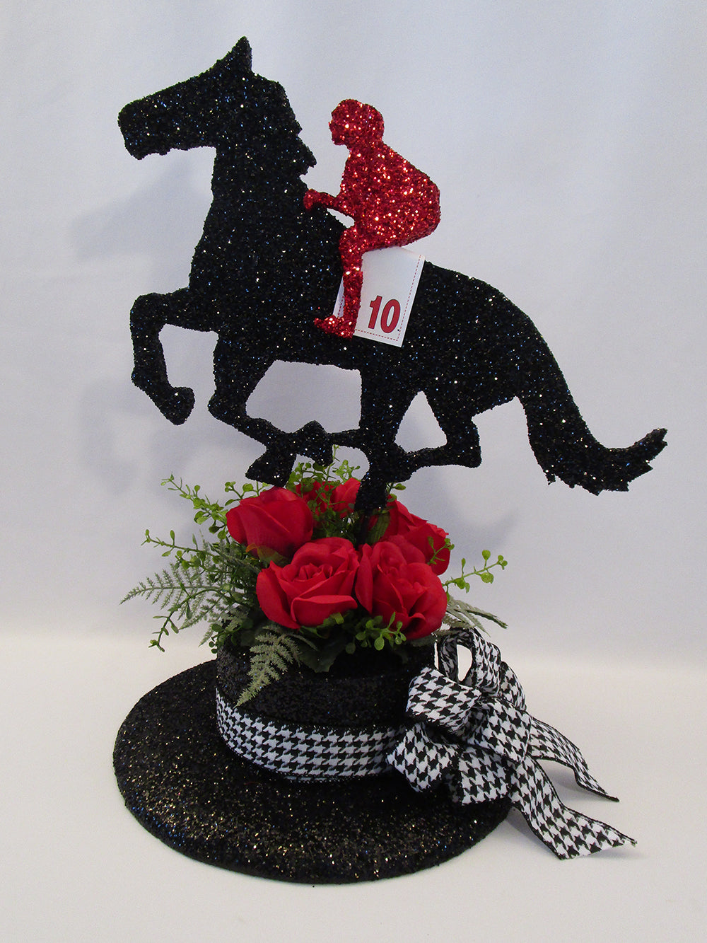 Kentucky Derby Boater Style Hat with Horse and Jockey Centerpeice- Designs by Ginny