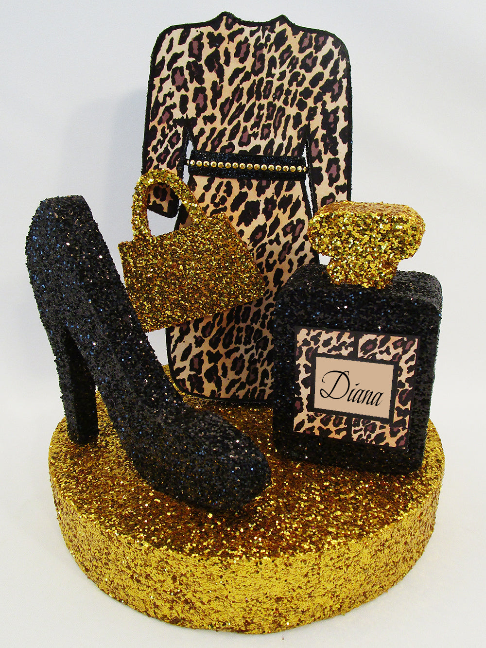 Leopard Print dress and Perfume bottle centerpiece Designs by Ginny Leopard Print dress and Perfume bottle centerpiece Designs by Ginny