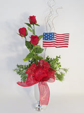 Load image into Gallery viewer, American flag &amp; red roses centerpiece - Designs by Ginny
