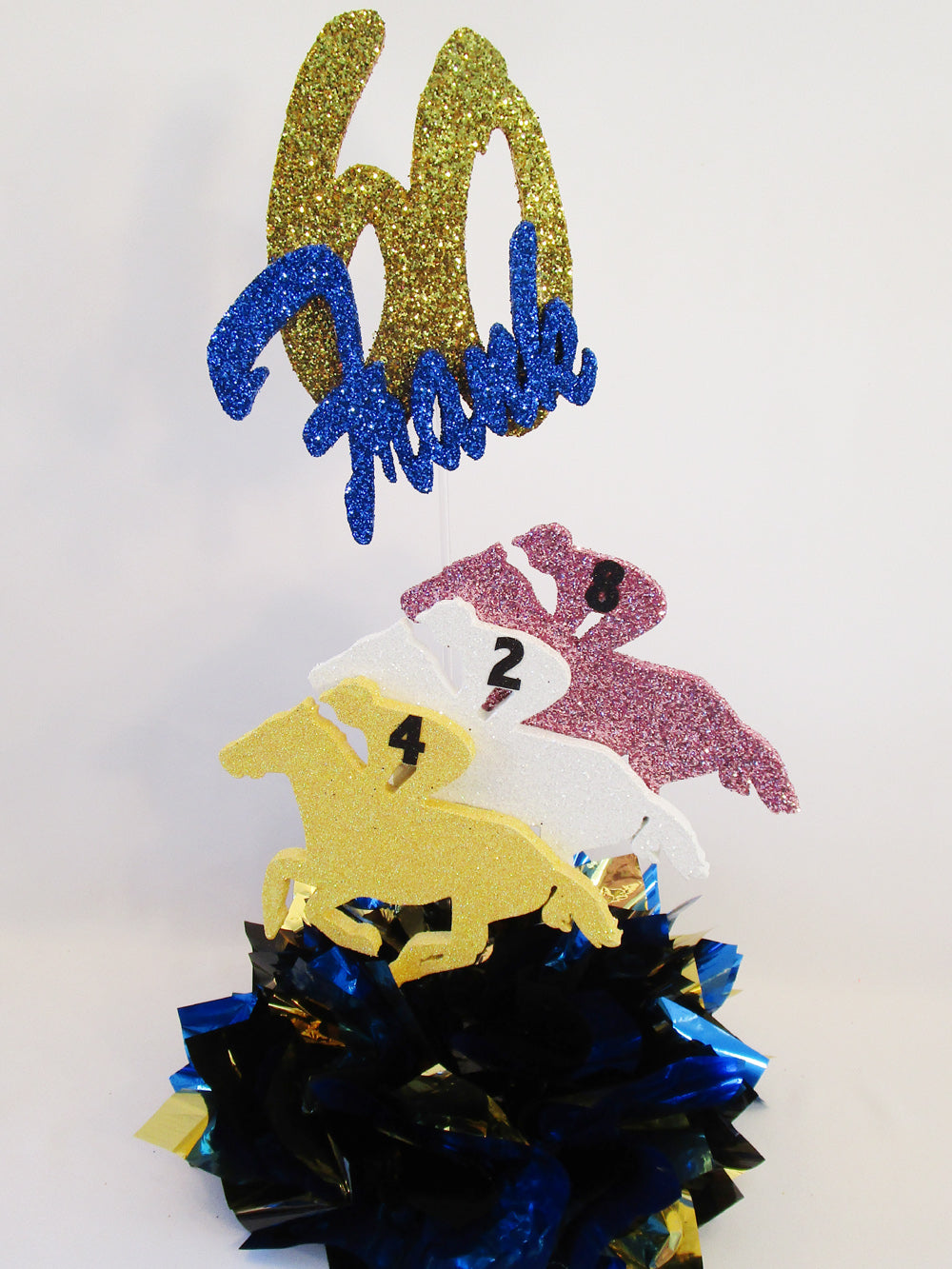 60th Birthday Centerpiece with race horses - Designs by Ginny