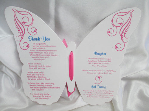 Pink & Blue Butterfly Wedding Program Sample