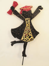 Load image into Gallery viewer, grad girl cutout with leopard accents - Designs by Ginny
