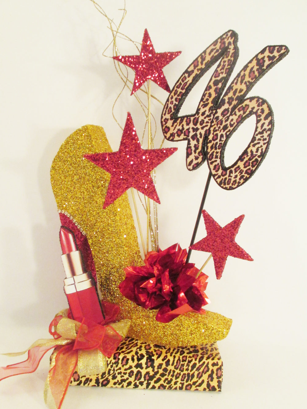 High Heel Shoe Centerpiece with Lipstick, Stars & Optional Print
