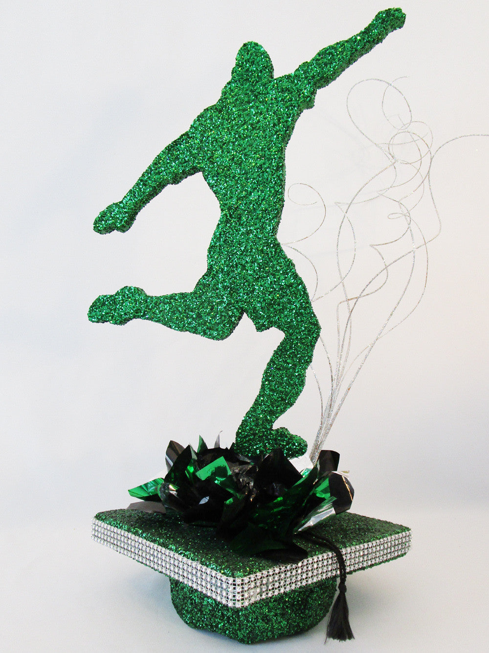 Male soccer player graduation centerpiece - Designs by Ginny