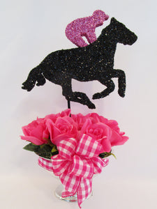 Silk roses and mini horse and jockey centerpiece - Designs by Ginny