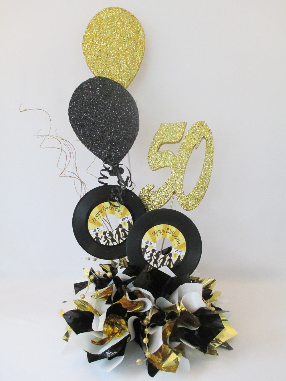 Metallic tissue base, records & faux balloons (number & name optional)