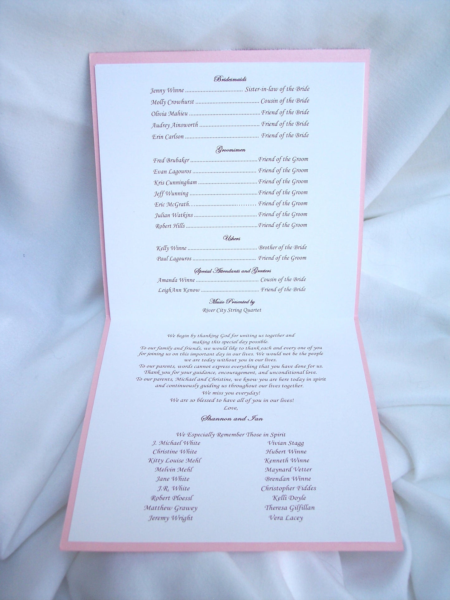 Square Lace Wedding Program Sample