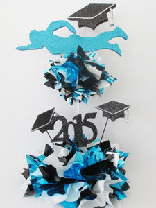 Grad cap cutouts in 2 tier graduation centerpiece - Designs by Ginny