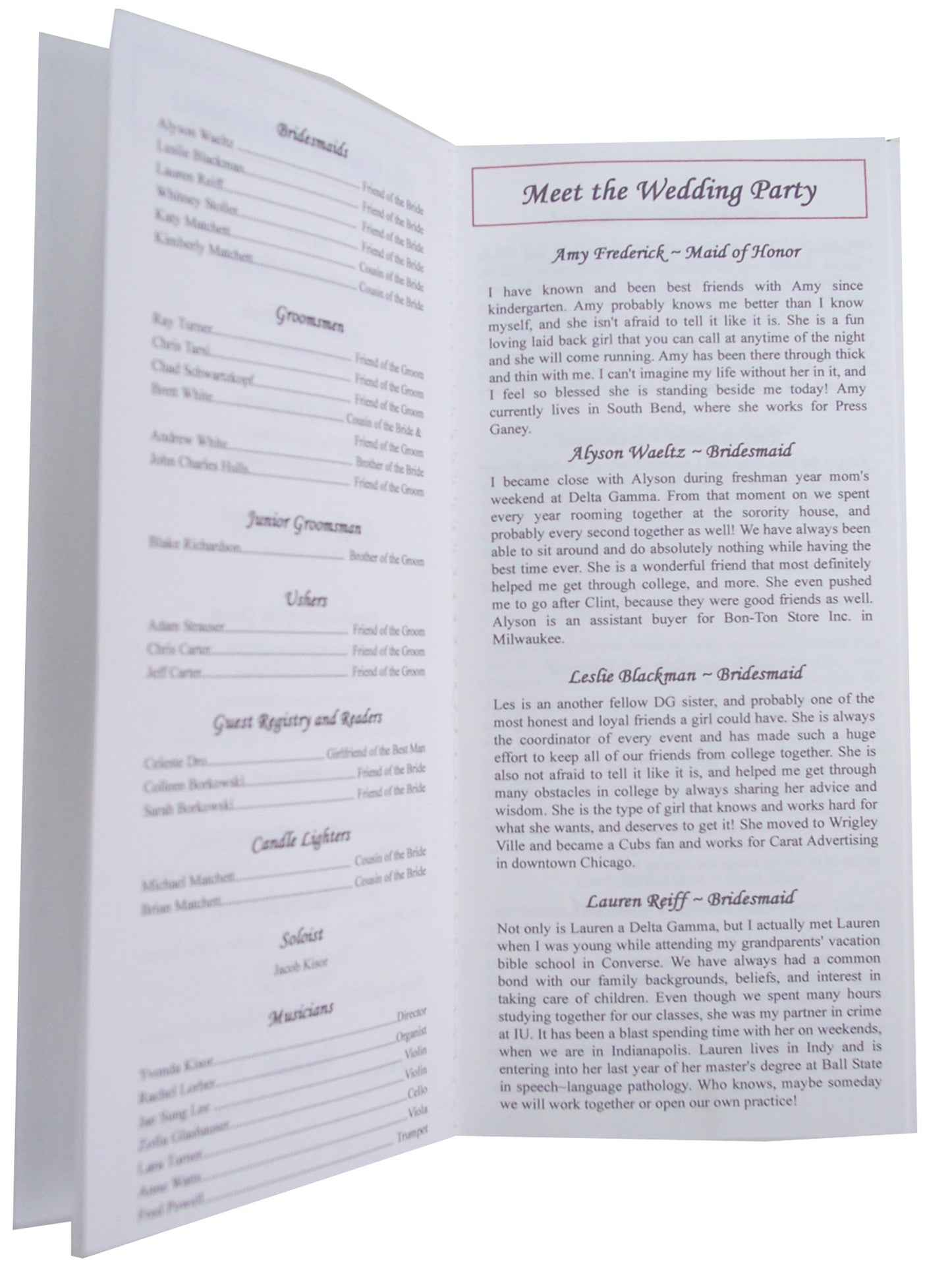 Slimline Program with Monogram & Bow Sample