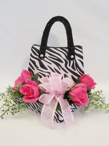 floral and zebra print purse centerpiece - Designs by Ginny
