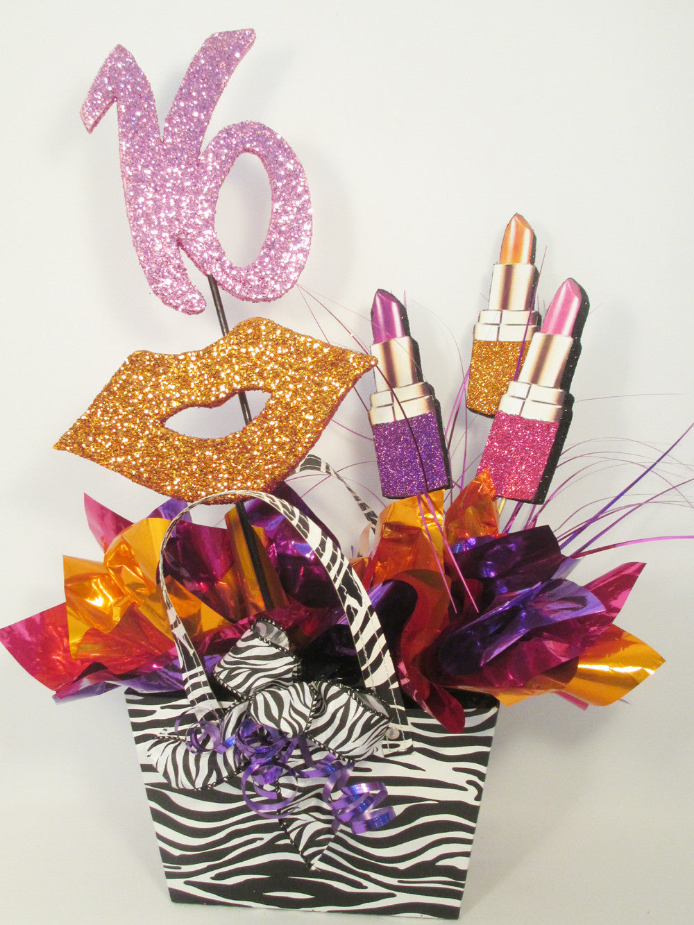 Birthday Centerpiece with Lips, Lipstick & Zebra