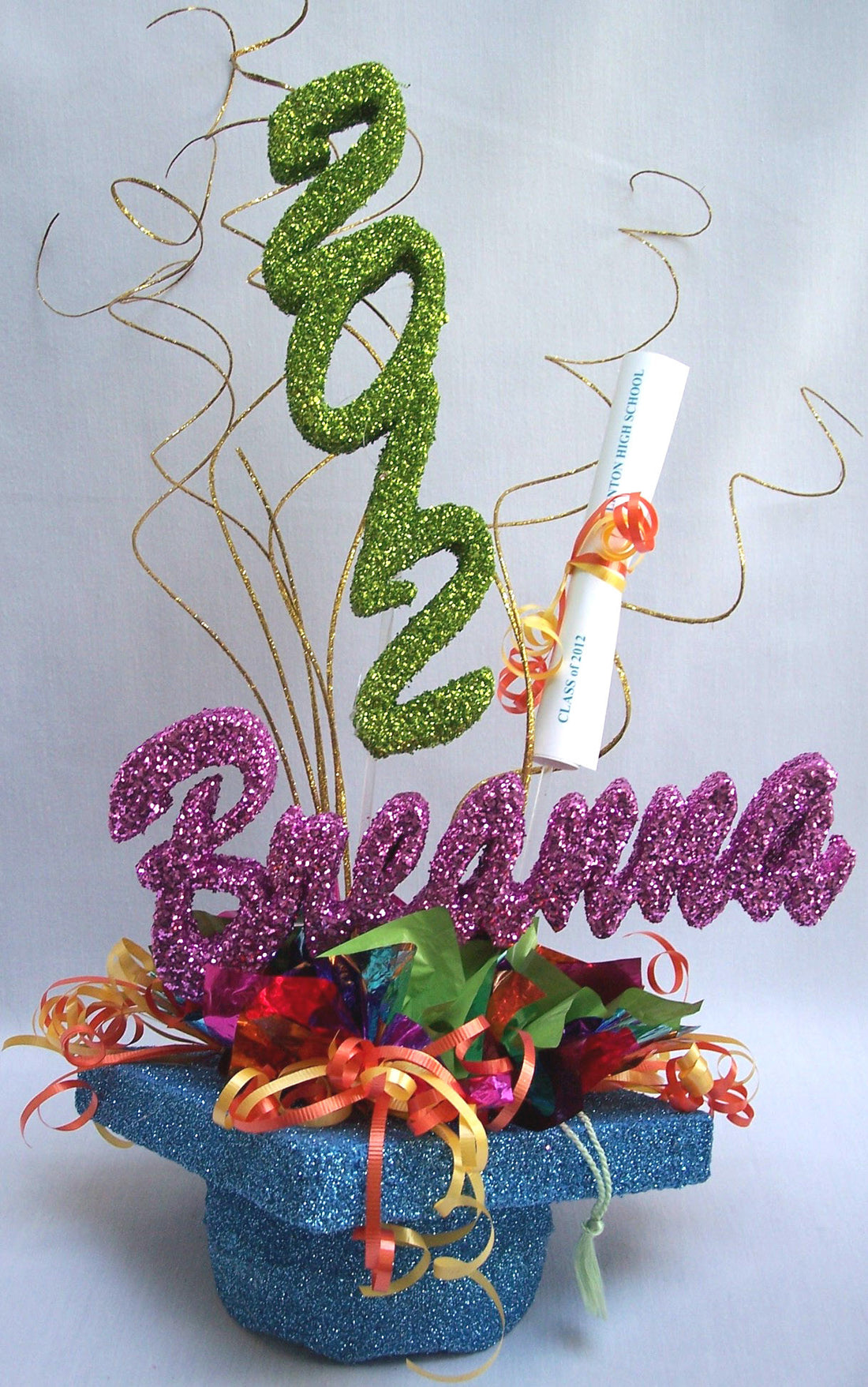 Multi color mortar board hat style graduation centerpiece