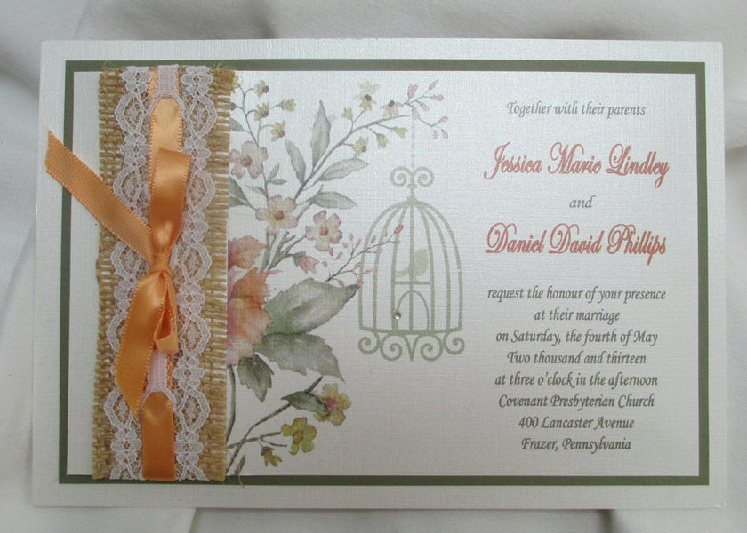 Burlap, Lace & Ribbon Wedding Invitation