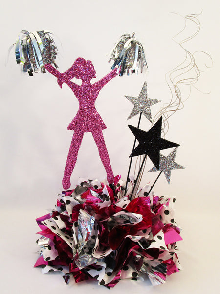 Cheerleader Centerpiece with Black and White Polka Dots