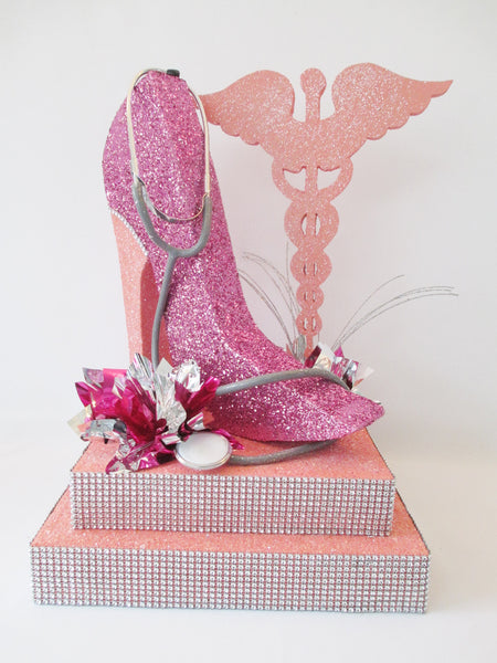 Bridal Shower Centerpiece with Caduceus & High Heeled Shoe