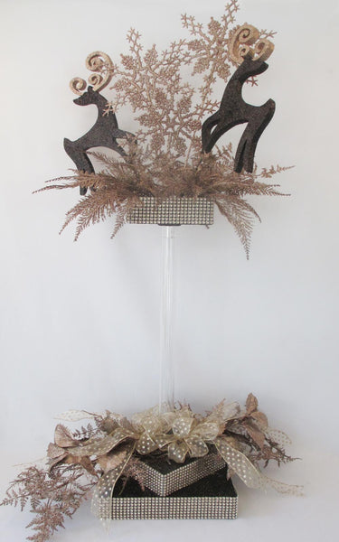 Champagne and Black Holiday Reindeer & Snowflake Centerpiece