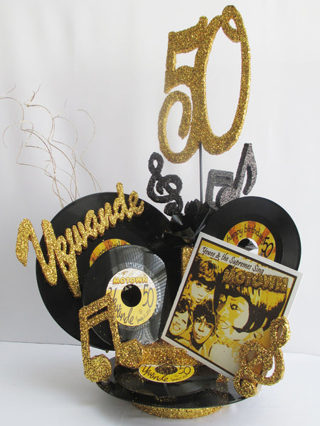 Black and Gold Motown Themed 50th Birthday Centerpieces