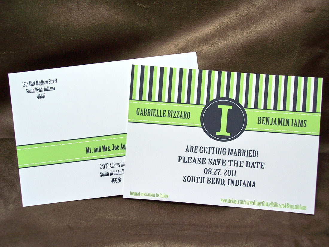 Contemporary Lime Green & Navy Blue Pocket Wedding Invite