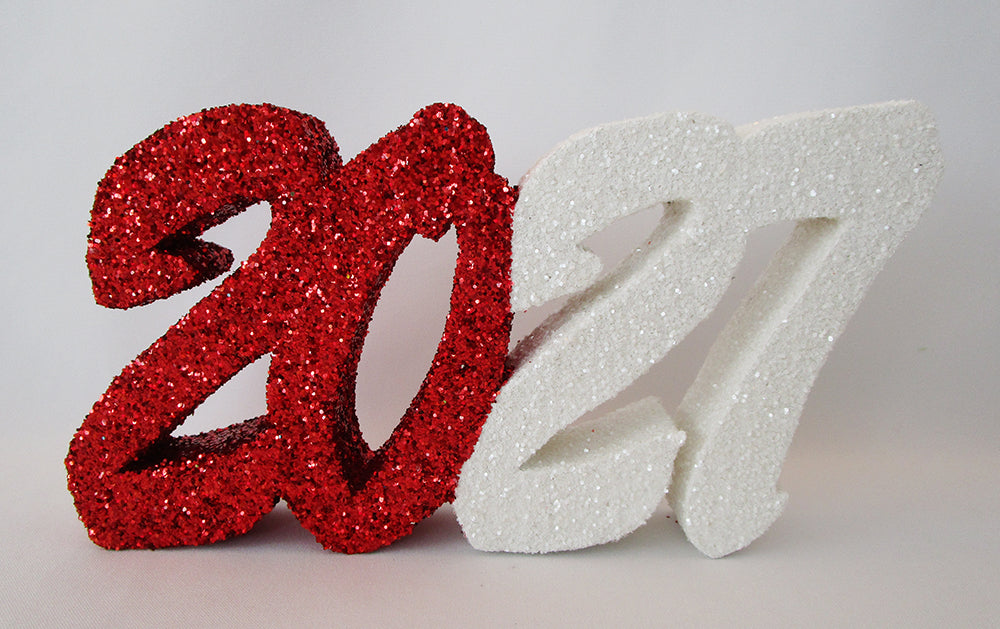 Red and White 2027 Styrofoam cutout - Designs by Ginny