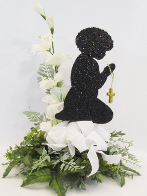 Afro girl praying floral table centerpiece - Designs by Ginny