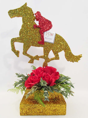 Gold Horse and Jockey  Derby Centerpiece - Designs by Ginny