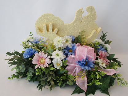 Silk arrangement Baby in Hands centerpiece - Designs by Ginny