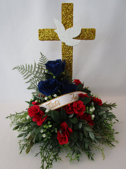 Dove on cross table centerpiece - Designs by Ginny