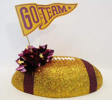 Gold and burgundy football go team centerpiece - Designs by Ginny