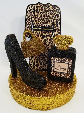 Leopard themed dress, purse and high heel shoe centerpiece - Designs by Ginny