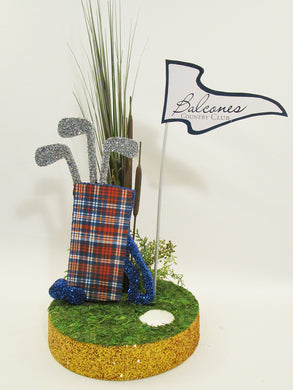 Plaid golf bag centerpiece - Designs by Ginny