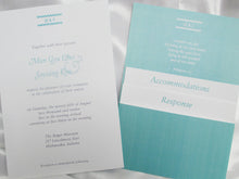 Load image into Gallery viewer, Turquoise  and white Wedding Invite - Designs by Ginny
