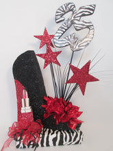 Load image into Gallery viewer, High heel shoe with zebra print centerpiece - Designs by Ginny
