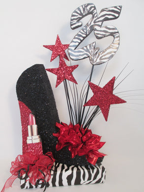 High heel shoe with zebra print centerpiece - Designs by Ginny