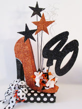 Load image into Gallery viewer, 40th high heel shoe with black &amp; white polka dots centerpiece - Designs by Ginny

