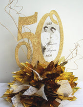 Load image into Gallery viewer, 50th anniversary with picture in 0, metallic tissue base with lace - Designs by Ginny

