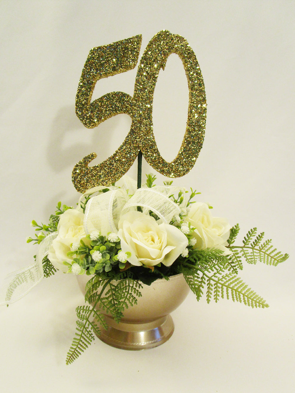 Silk floral 50th anniversary centerpiece - Designs by Ginny