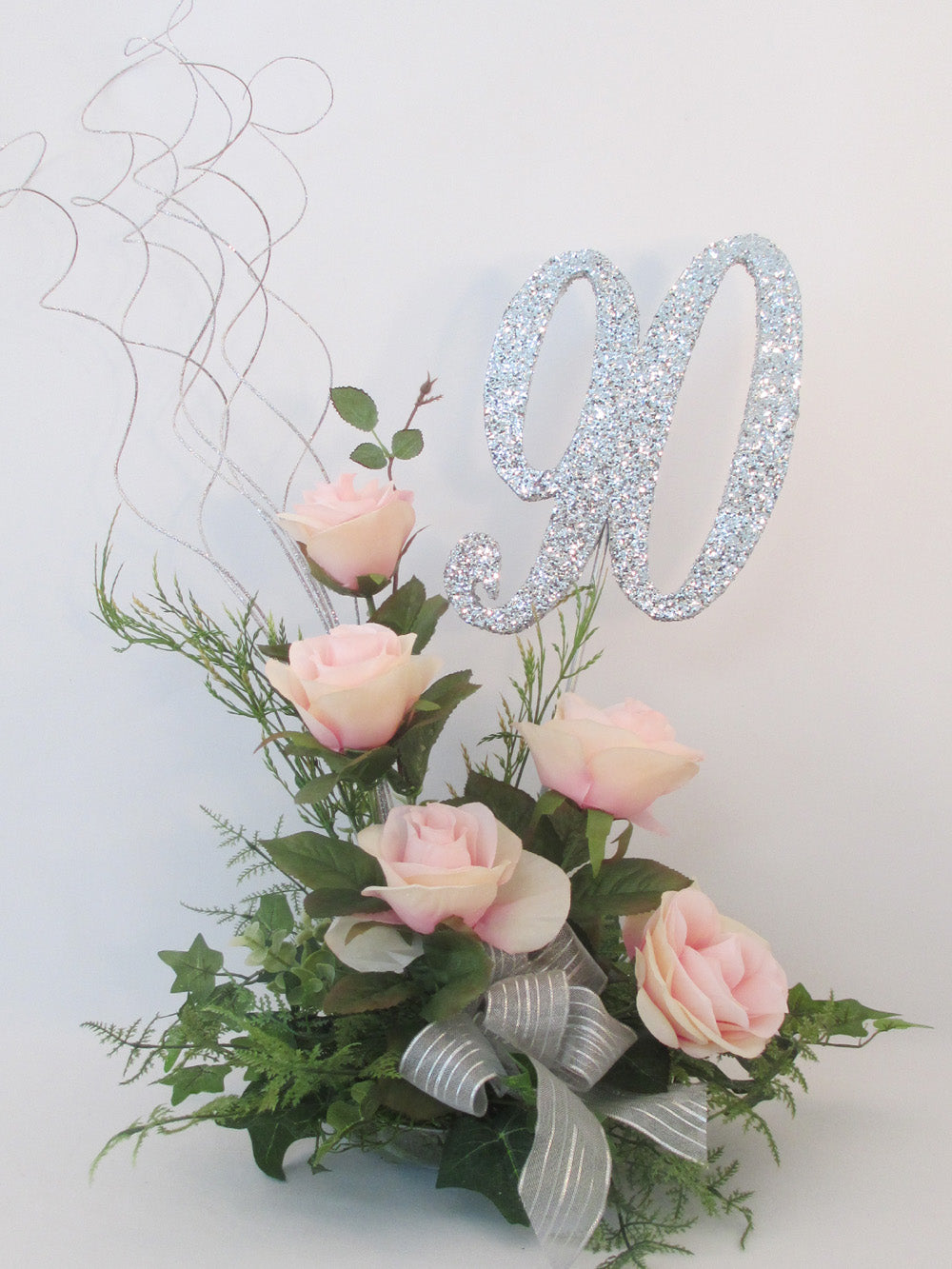 90th Centerpiece with roses - Designs by Ginny