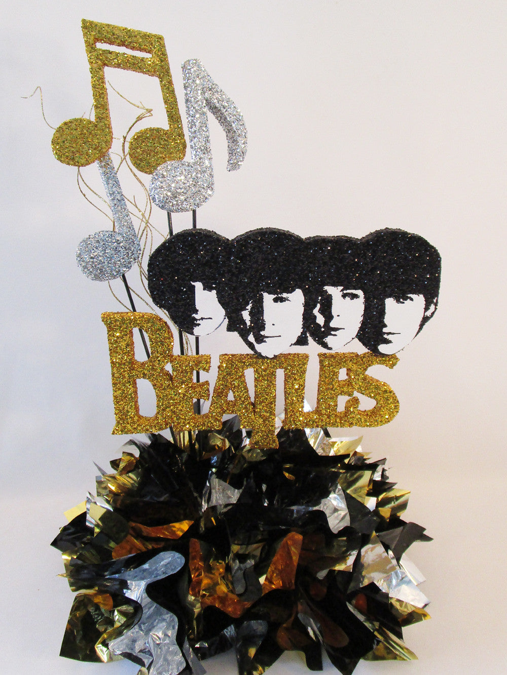 Beatles cutout & custom face cutout with musical notes centerpiece- Designs by Ginny