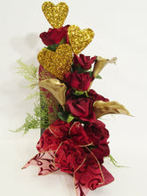 Load image into Gallery viewer, Burgundy roses Valentine centerpiece on high heel shoe - Designs by Ginny
