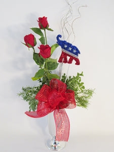 Red roses & GOP elephant patriotic centerpiece - Designs by Ginny
