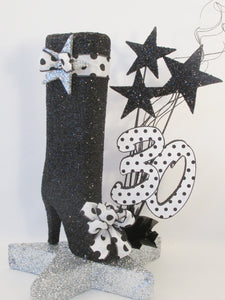 High heel boot with polka dot accents birthday centerpiece - Designs by Ginny