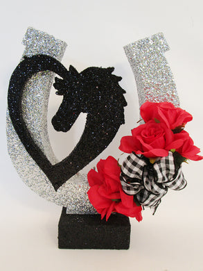 Horseshoe red roses table centerpiece - Designs by Ginny