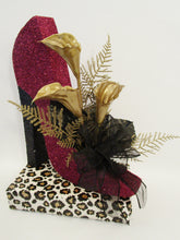 Load image into Gallery viewer, Maroon and gold high heel shoe centerpiece - Designs by Ginny
