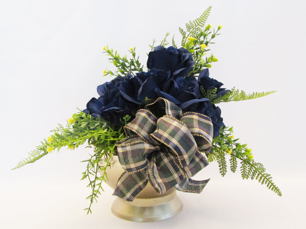 Navy Silk Roses centerpiece - Designs by Ginny