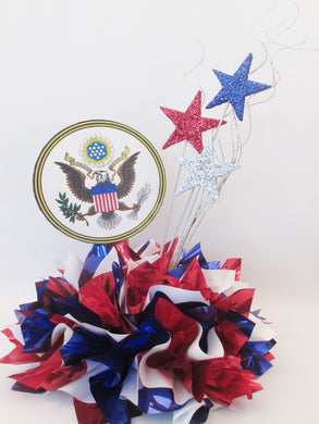 Custom US Seal Patriotic Centerpiece with metallic tissue base - Designs by Ginny