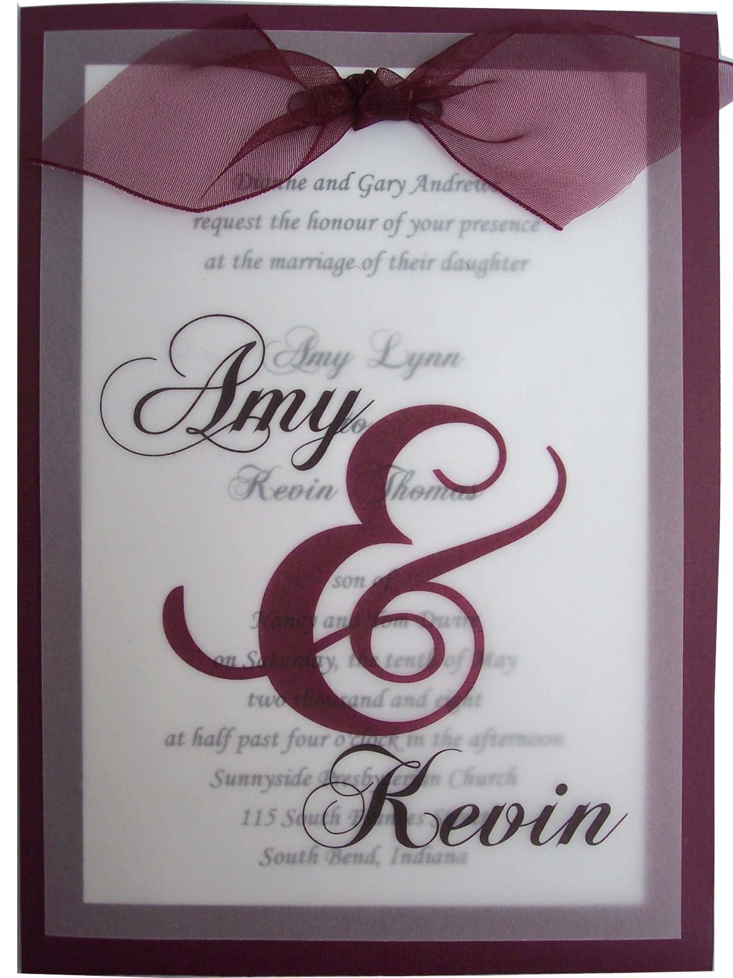 Vellum Overlay & Bow Wedding Invite Sample