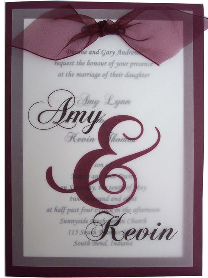 Vellum Overlay & Bow Wedding Invite Sample