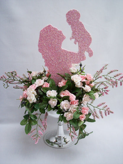 Mother holding baby table centerpiece - Designs by Ginny