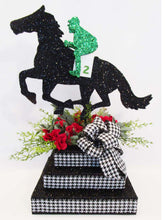 Load image into Gallery viewer, Styrofoam Horse &amp; jockey centerpiece on 3 tier base - Designs by Ginny
