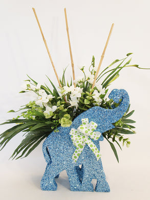 Light Blue Elephant floral centerpiece - Designs by Ginny